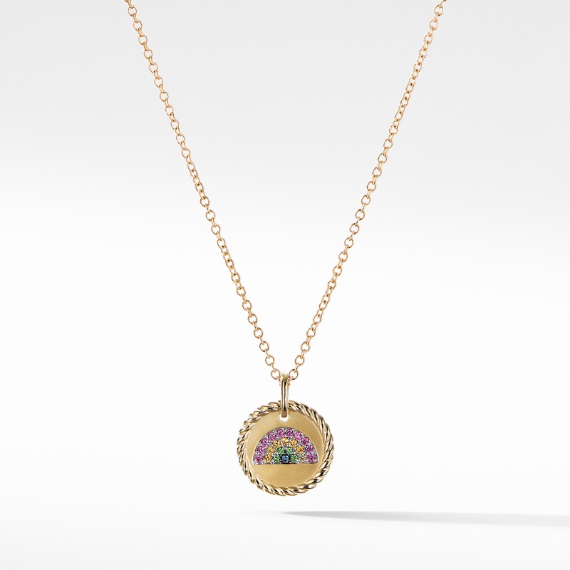 Cable Collectibles Rainbow Necklace with Pink Sapphires, Yellow Sapphires, and Tsavorite in 18K Gold