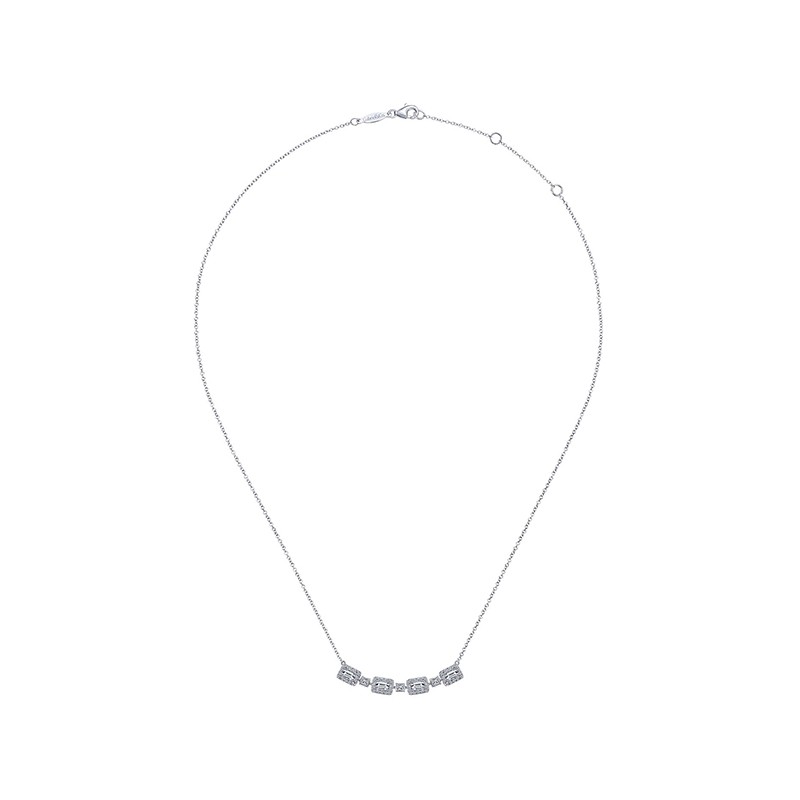 14k White Gold Rectangular Baguette Diamond Necklace