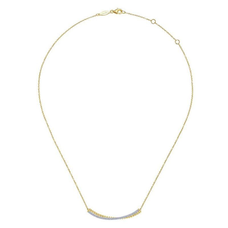 Yellow-White Gold Bujukan Bead and Diamond Pave Curved Bar Necklace