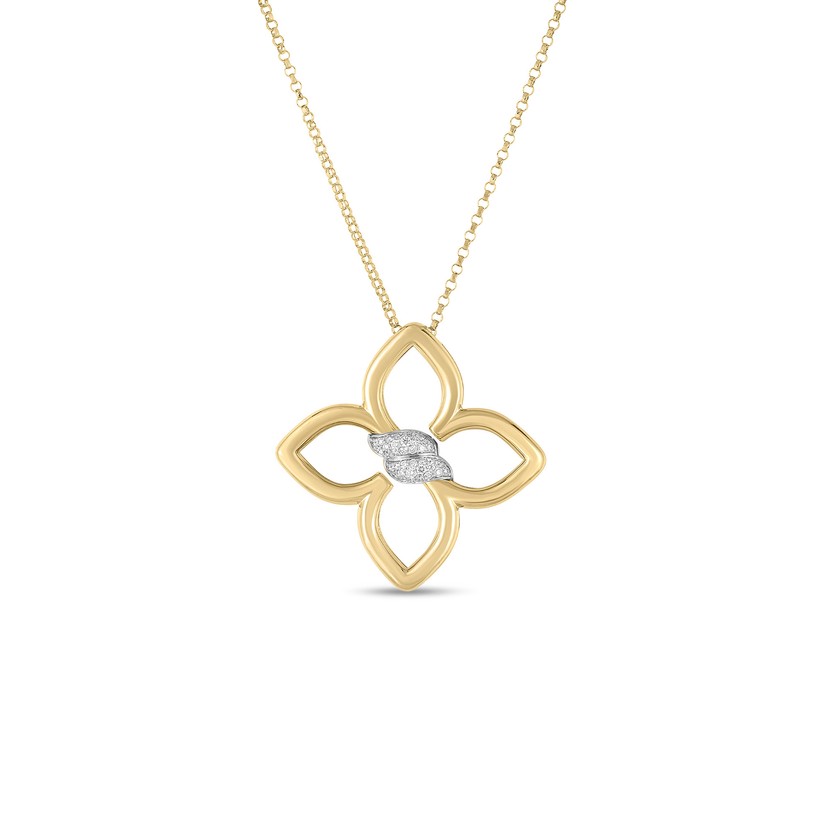 18K Yellow and White Gold Cialoma Diamond Flower Necklace