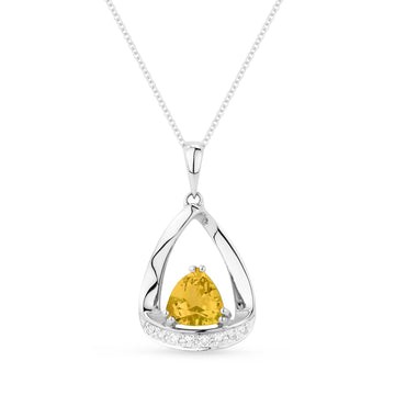 14k White Gold Citrine Center Diamond Floating Necklace