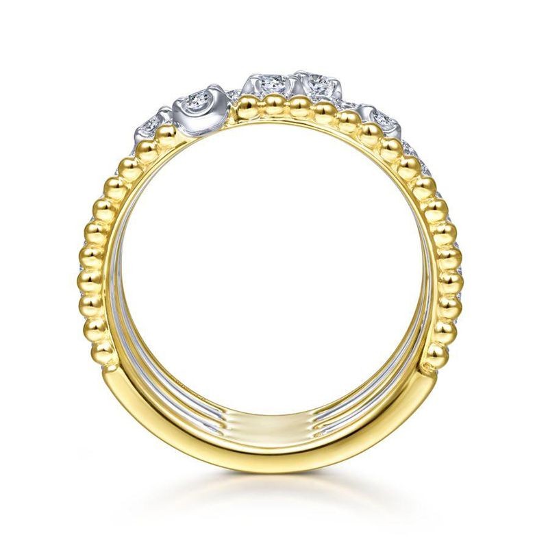 14k Two Tone Five Row Bujukan Ball and Diamond Station Ring