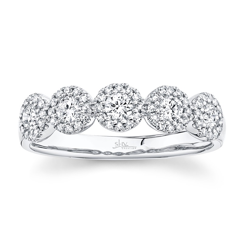 White Gold and Diamond 5 Round Cluster Stack Ring