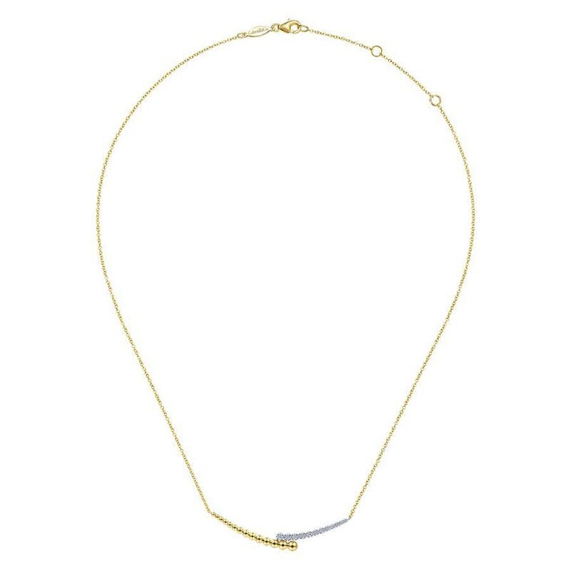 White and Yellow Gold Diamond Bujukan Bead Curved Bar Necklace