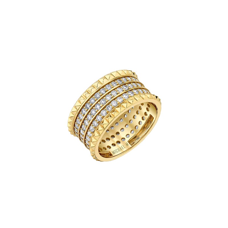 14K Yellow Gold Tetra Triple Pavé Band