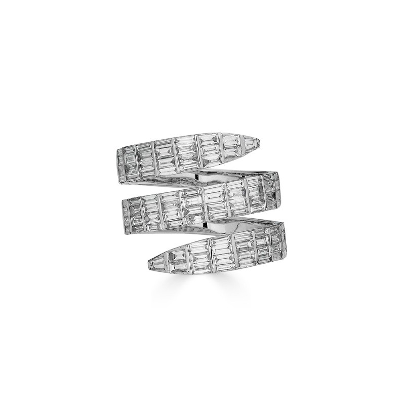 18K White Gold Baguette Cut Diamond Coil Ring