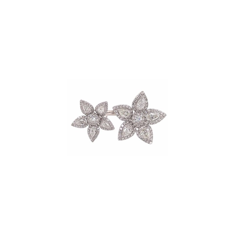 18K White Gold Diamond Double Flower Ring