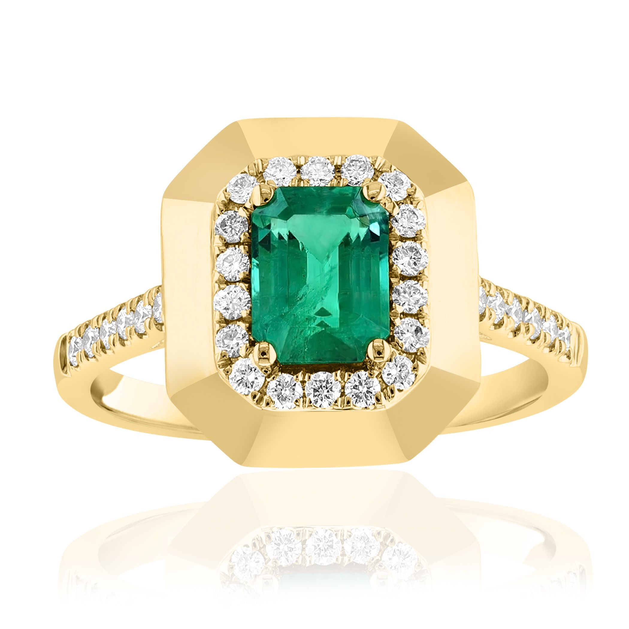 18k Yellow Gold Emerald and Diamond Ring