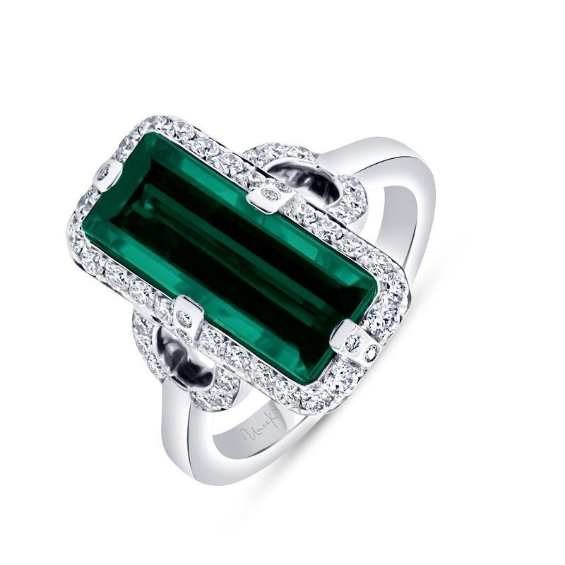 18k White Gold Emerald Cut Green Tourmaline Ring