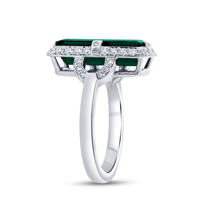 18k White Gold Emerald Cut Green Tourmaline Ring
