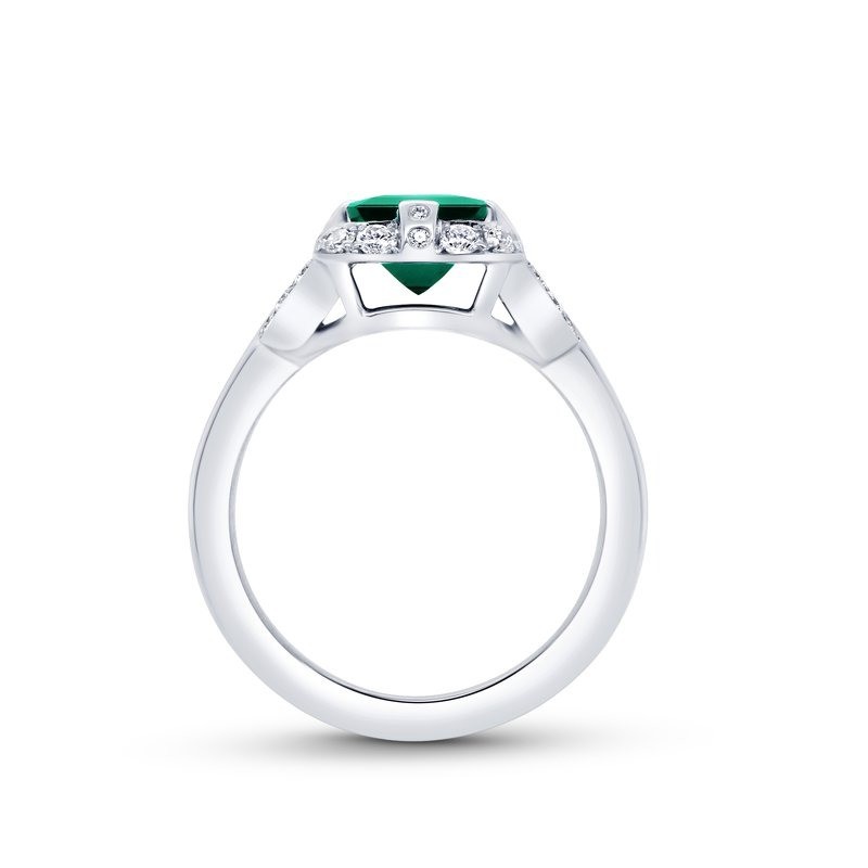 18k White Gold Emerald Cut Green Tourmaline Ring