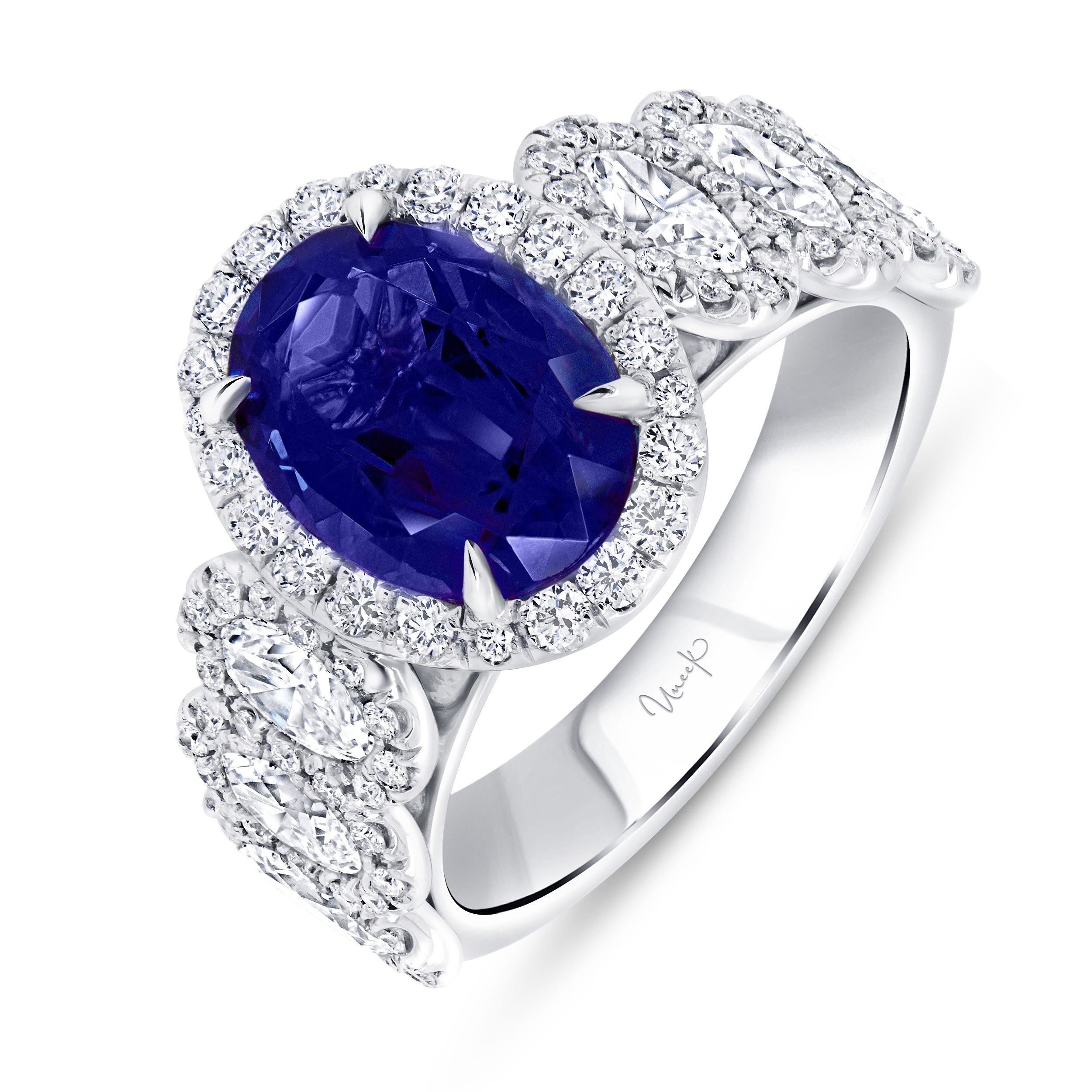Platinum Sapphire Diamond Halo Ring