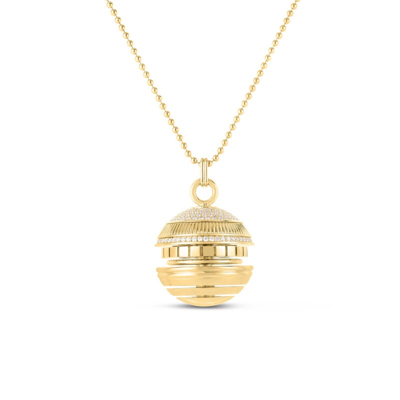 18K Yellow Gold Mosaic Diamond Sphere Long Necklace