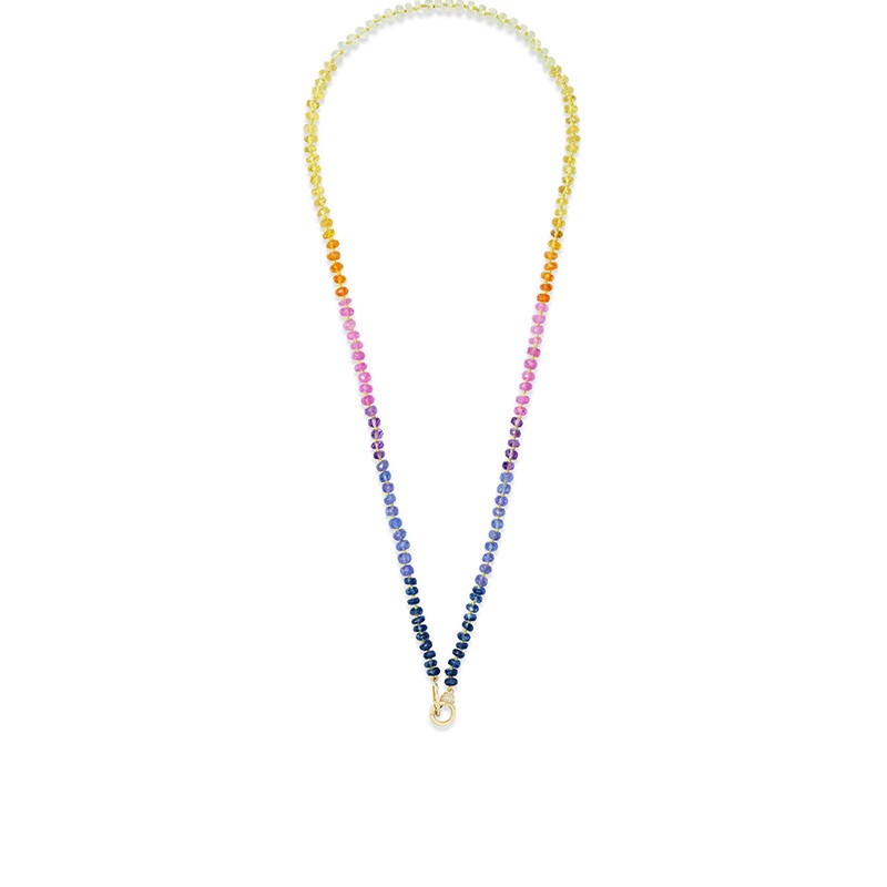 18K Yellow Gold Multi Stone Small Ziggy Beaded Necklace
