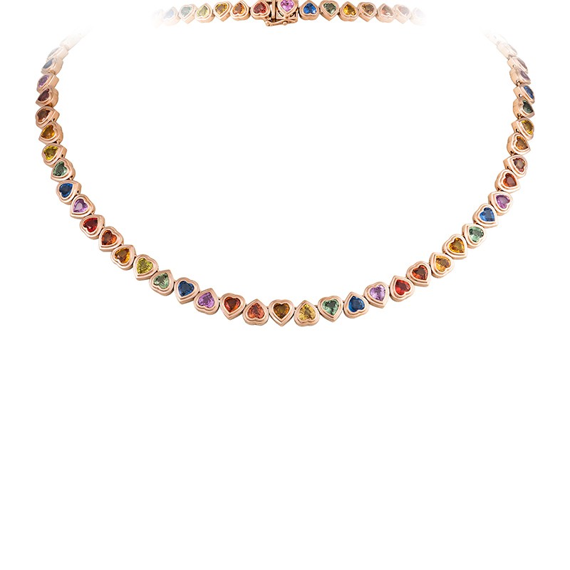 Rose Gold Multi Color Sapphire Necklace