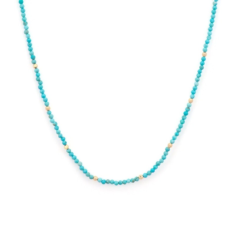 14K Yellow Gold Delicate Turquoise Beaded Chain