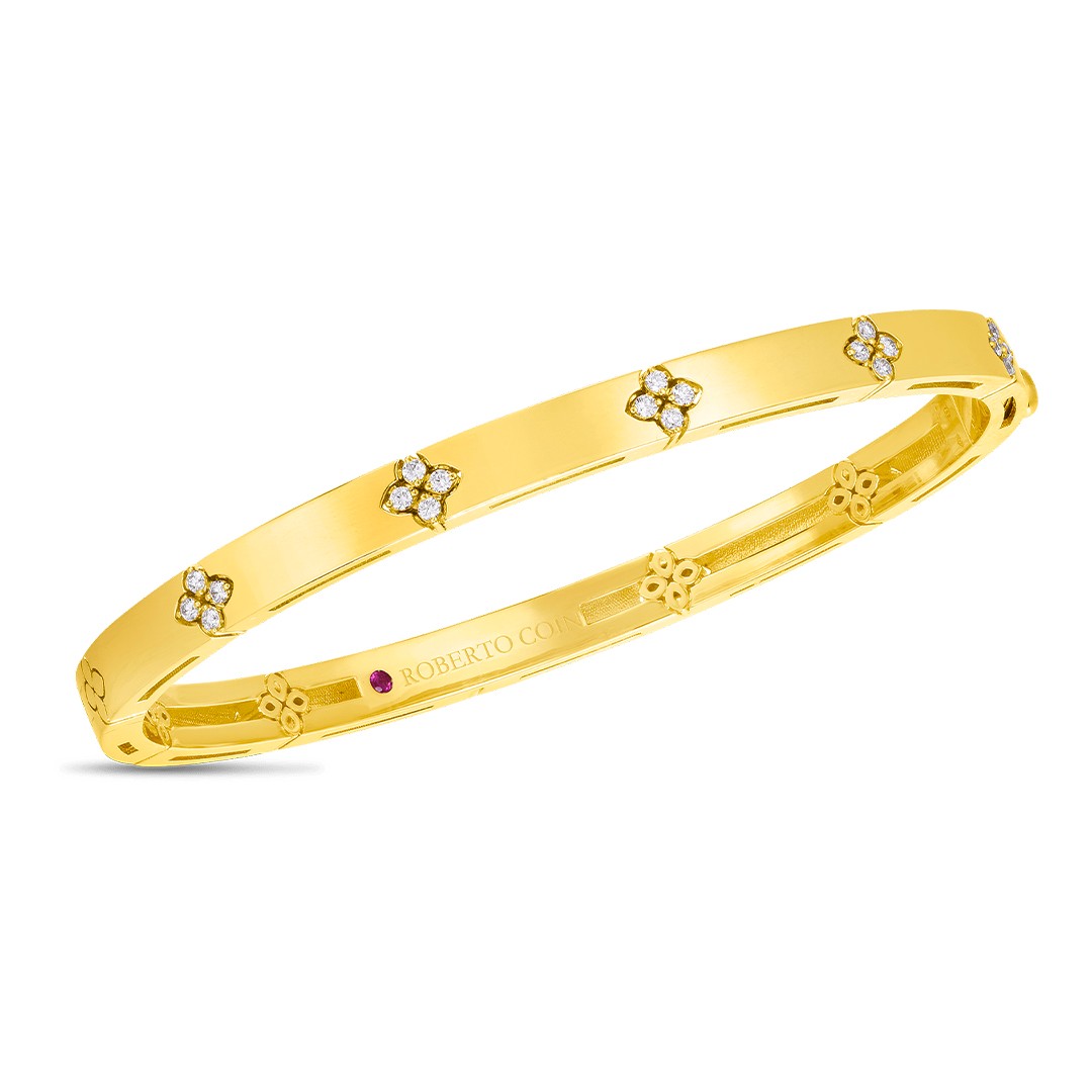 18K Yellow Gold Love In Verona Narrow Width Diamond Accent Bangle