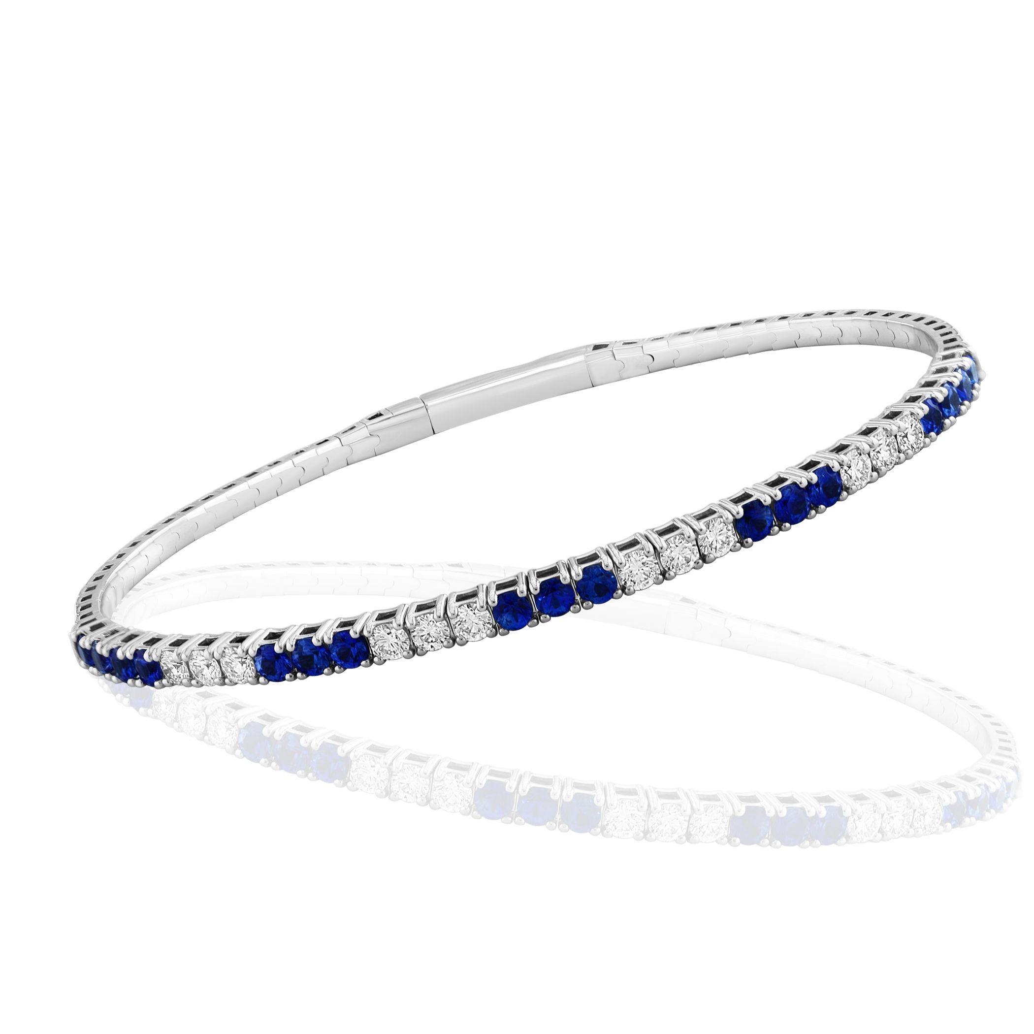 18K White Gold Diamond and Sapphire Flex Bangle