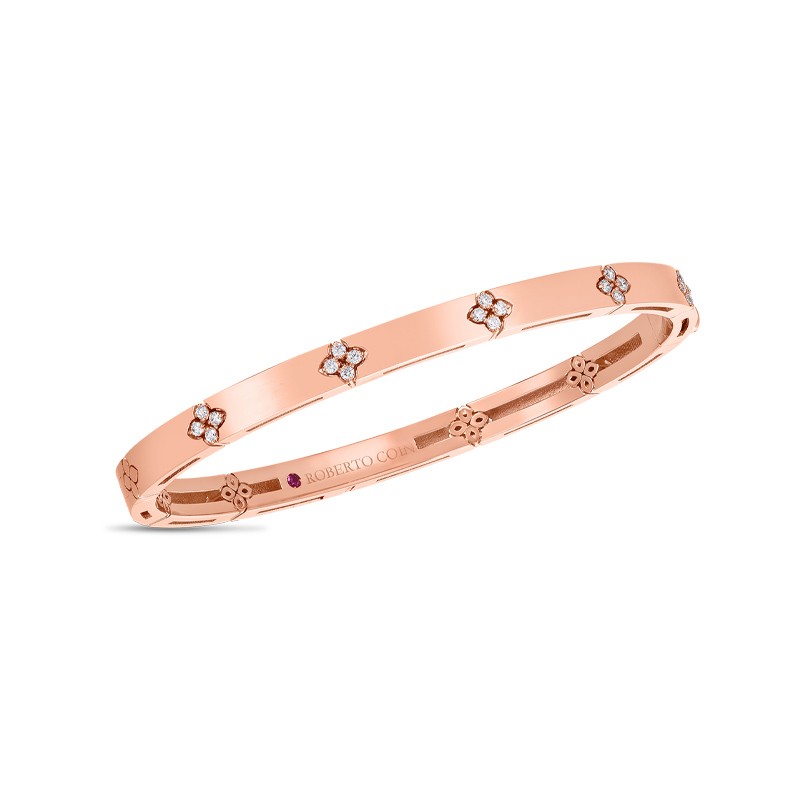 18K Rose Gold Love in Verona Narrow Width Diamond Accent Bangle