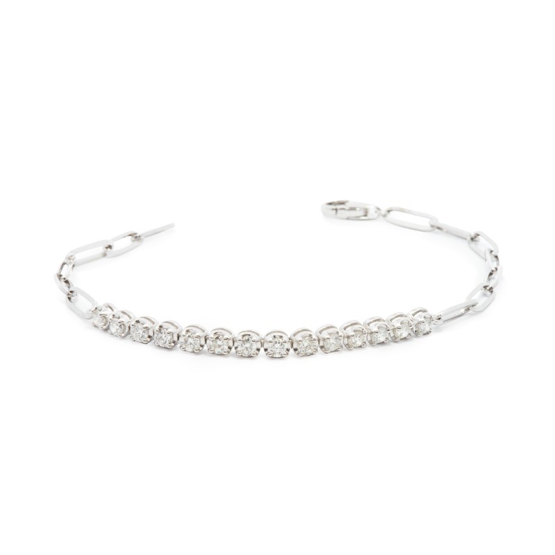 14K White Gold Paperclip and Diamond Tennis Bracelet