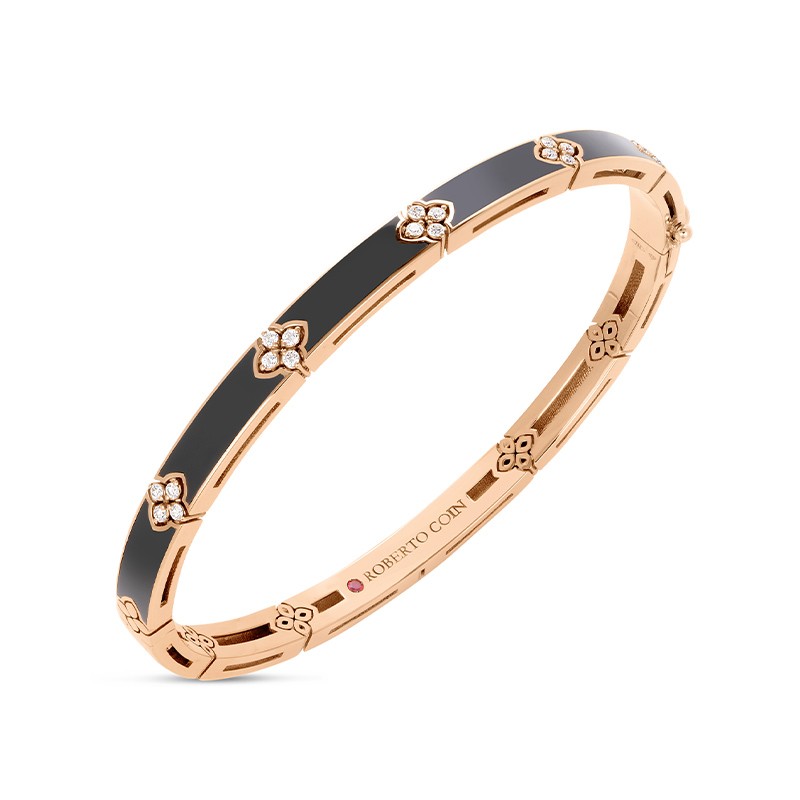 18K Yellow Gold Love in Verona Diamond and Black Enamel Bangle