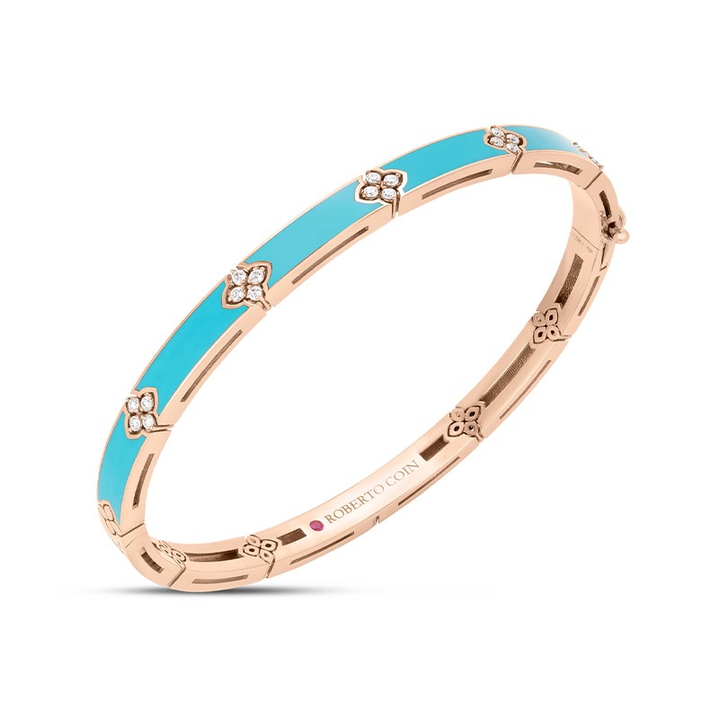 18K Rose Gold Love in Verona Diamond and Cyan Enamel Bangle