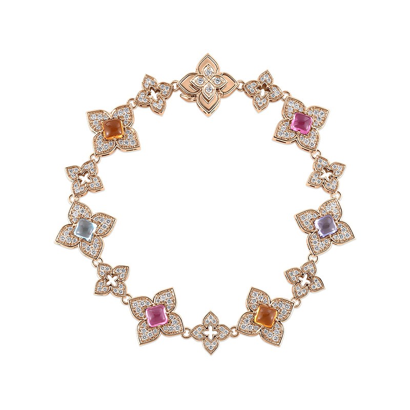 18K Rose Gold Venetian Princess Carnival Pavé Diamond & Mixed Stones Alternating Flower Bracelet