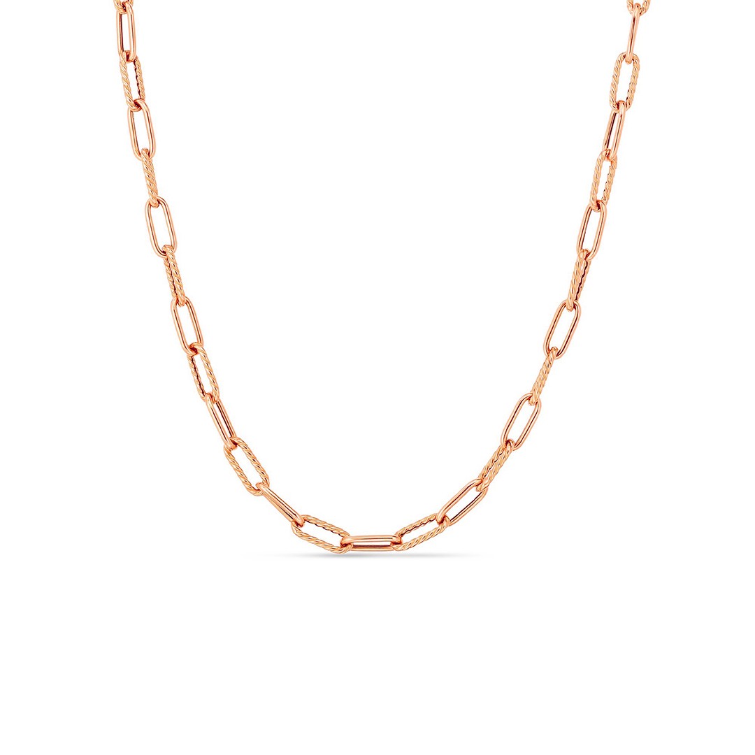 18K Rose Gold Alternating Polished and Fluted Paperclip Link Chain