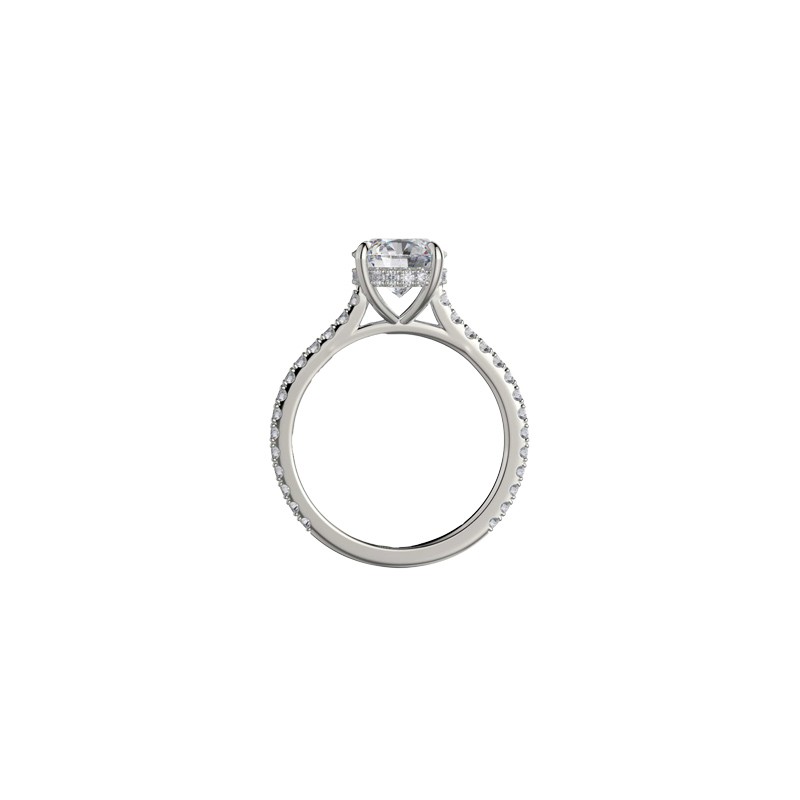 18K White Gold Diamond Band and Hidden Halo Engagement Mounting