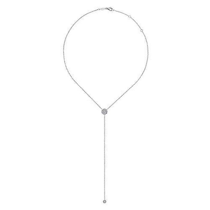 14k White Gold Disc Y Necklace