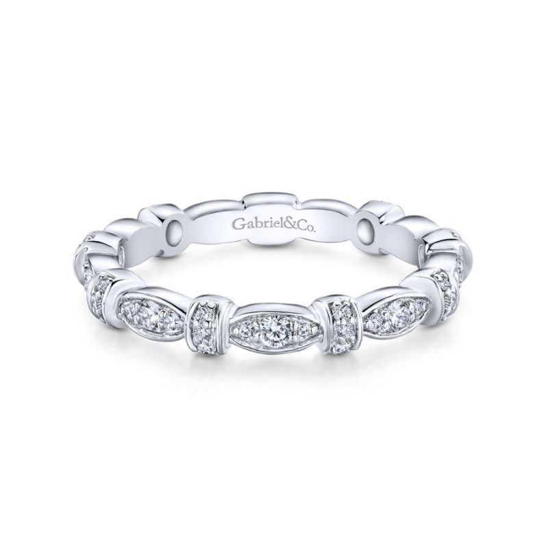 14k White Gold Alternating Diamond Stack Ring