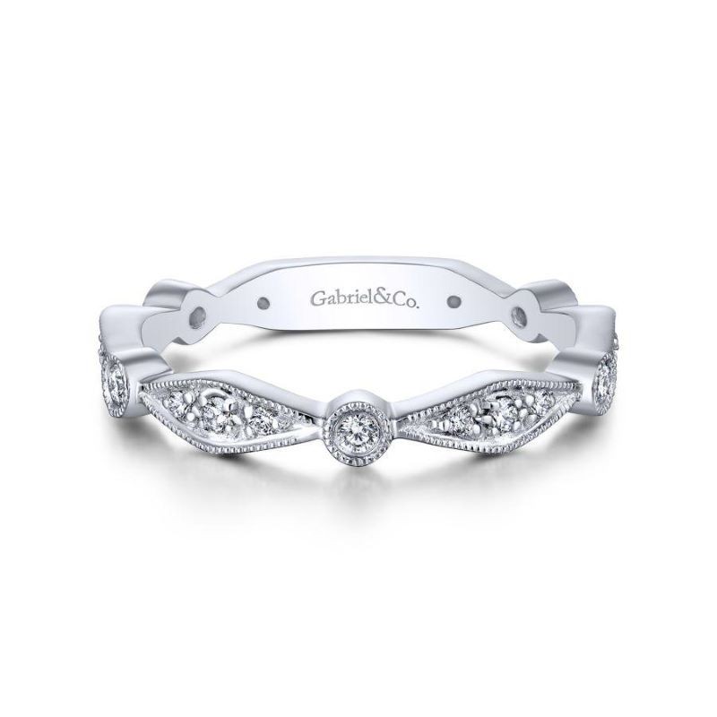 14k White Gold Alternating Pave Diamond Ring
