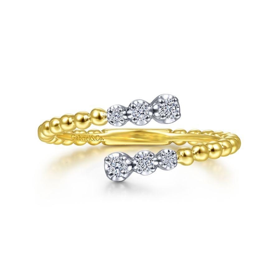 14k Two Tone Bujukan Beaded Bypass Ring