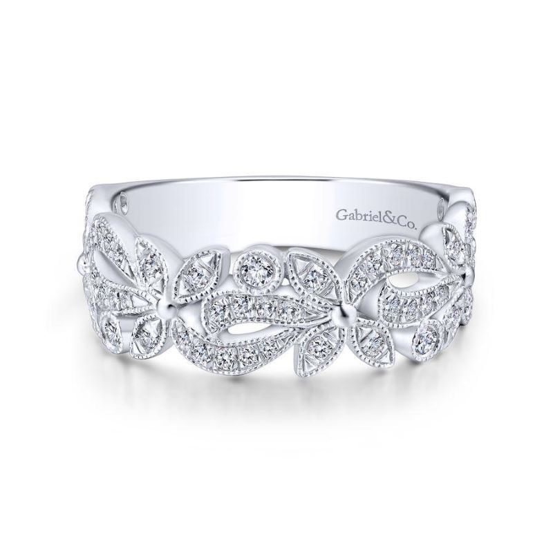14k White Gold Open Flower Stack Ring