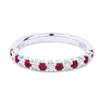 14k White Gold Alternating Ruby and Diamond Ring