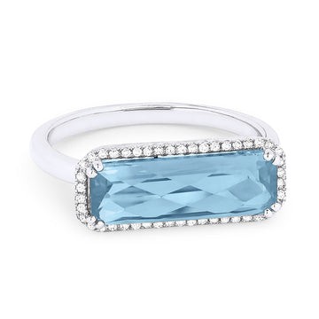 14k White Gold Faceted Rectangle Blue Topaz Ring