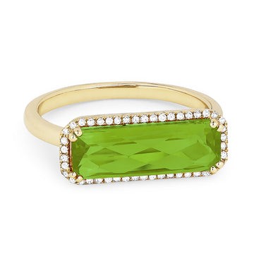 14k Yellow Gold Faceted Rectangle Green Corundum Ring