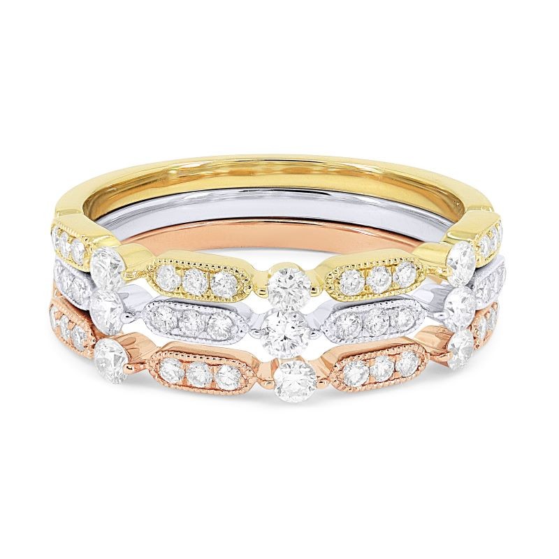 14k Tri Gold Set of 3 Diamond Stack Ring