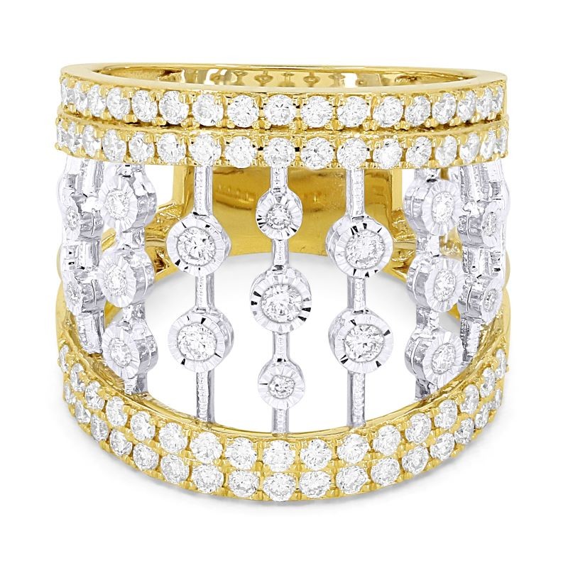 14k Two Tone Scattered Diamond Bar Ring