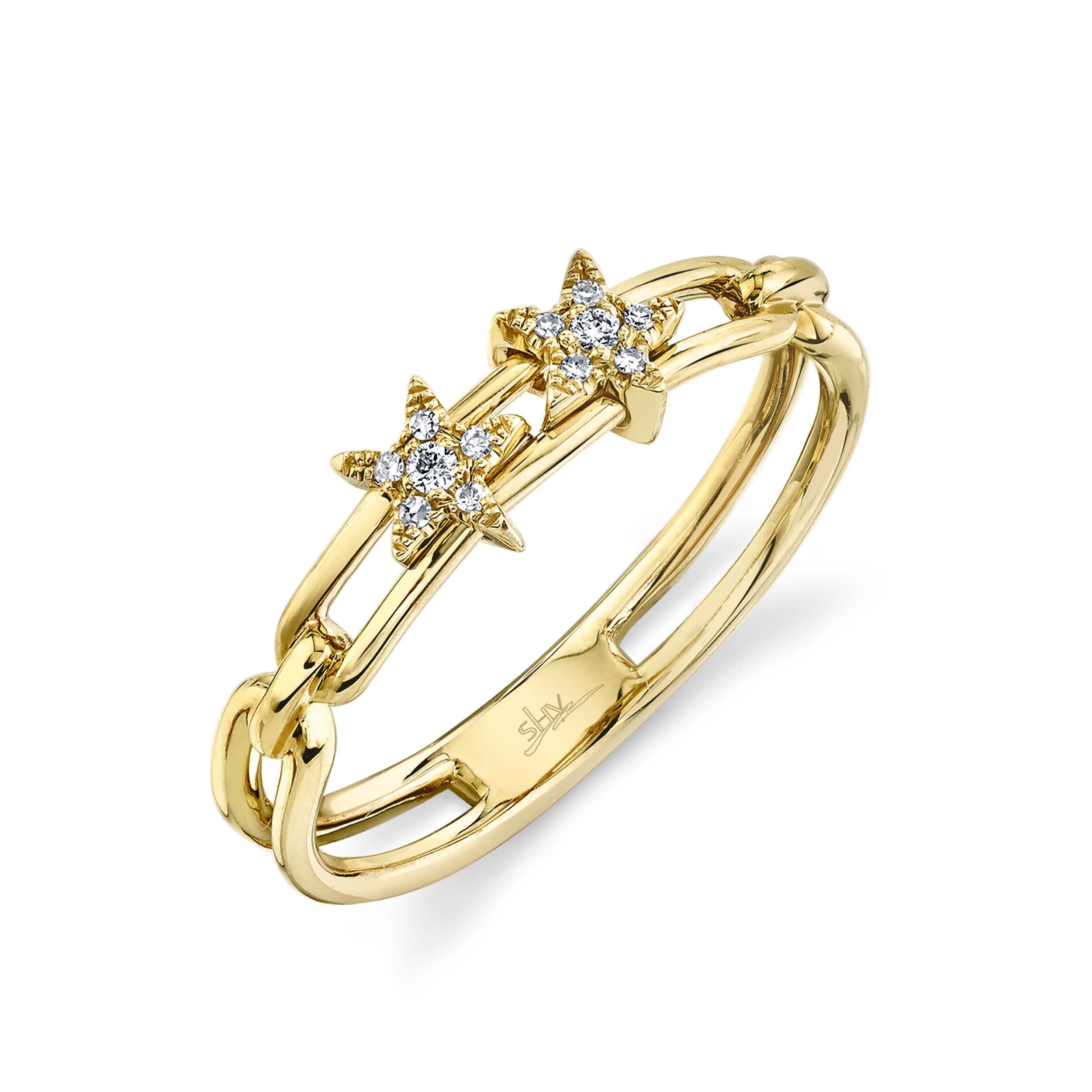14k Yellow Gold 2 Row Star Slider Ring