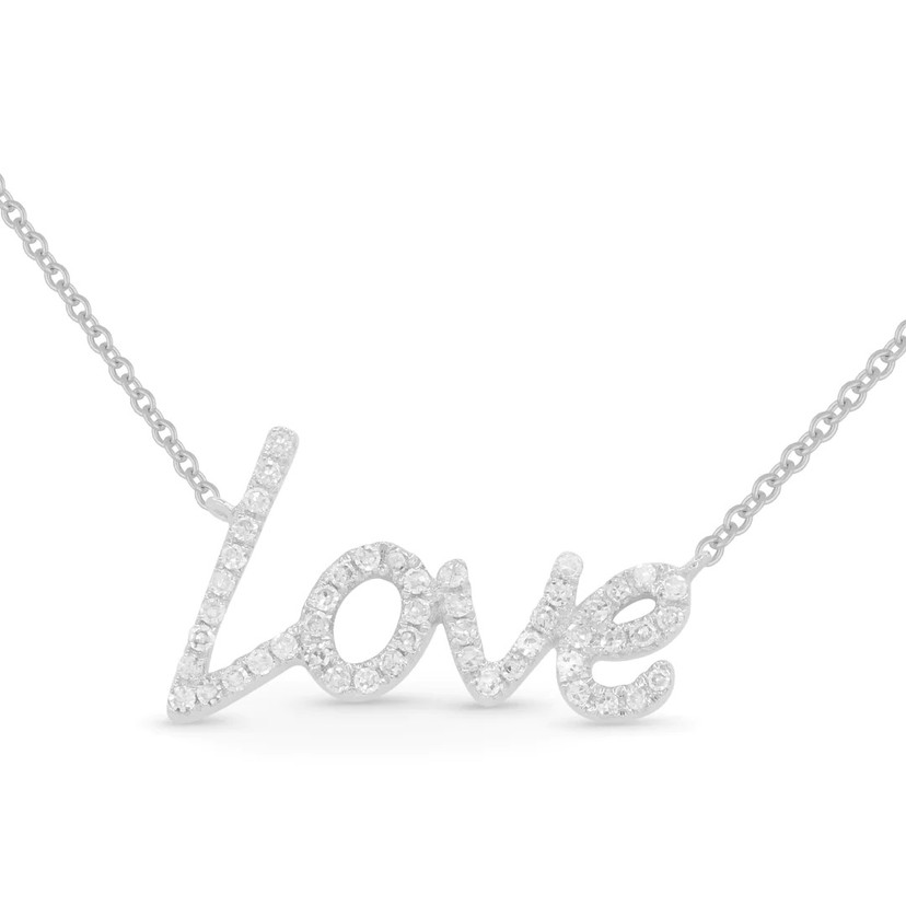 14k White Gold Pave Diamond Love Necklace