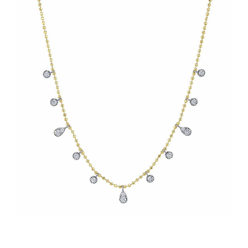 14K Yellow Gold Diamond Faceted Ball Chain Necklace