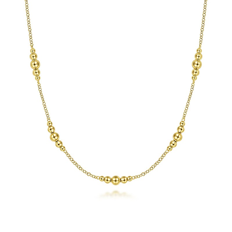 14K Yellow Gold Beaded Station Necklace