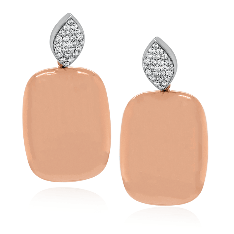 18k Rose Gold Rectangular Shaped Drop Earrings