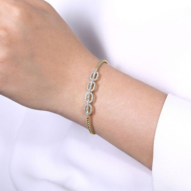 Yellow Gold Bujukan Bead Cuff Bracelet with Diamond Pave Links