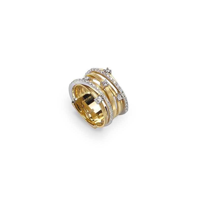 Yellow Gold Seven Strand Diamond Pave Ring