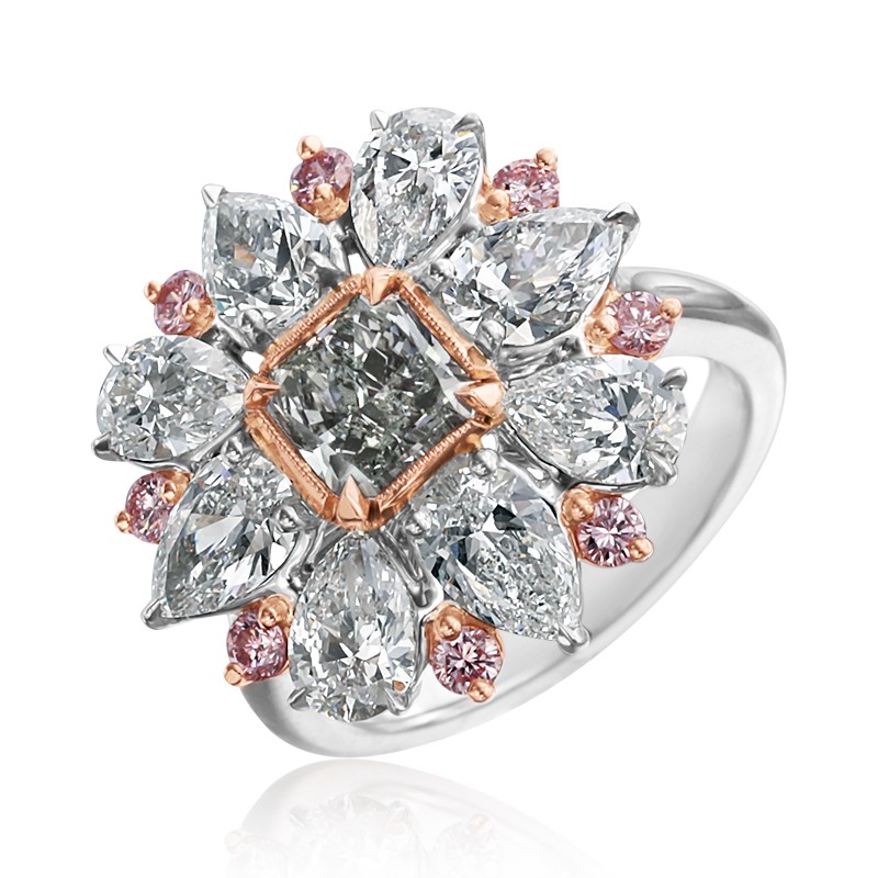 Floral Bluish Green Diamond  Ring