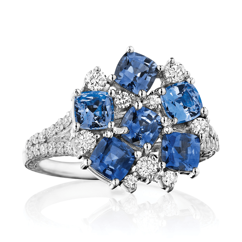 18k White Gold Sapphire and Diamond Split Shoulder Ring