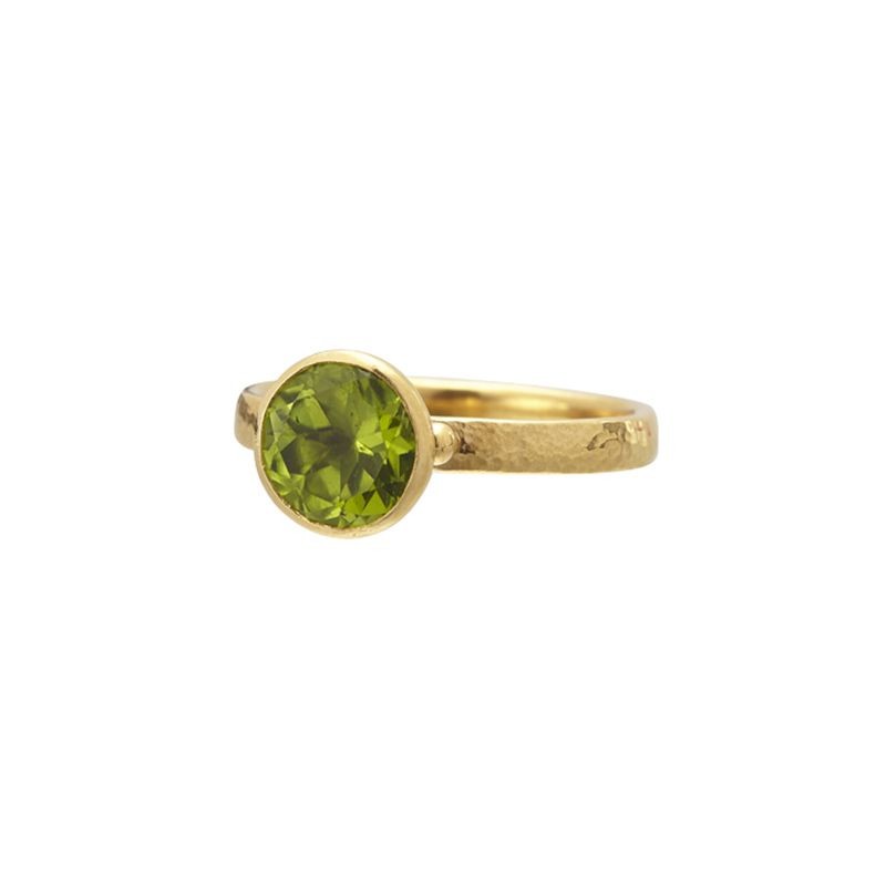 24k Yellow Gold Round Peridot Ring