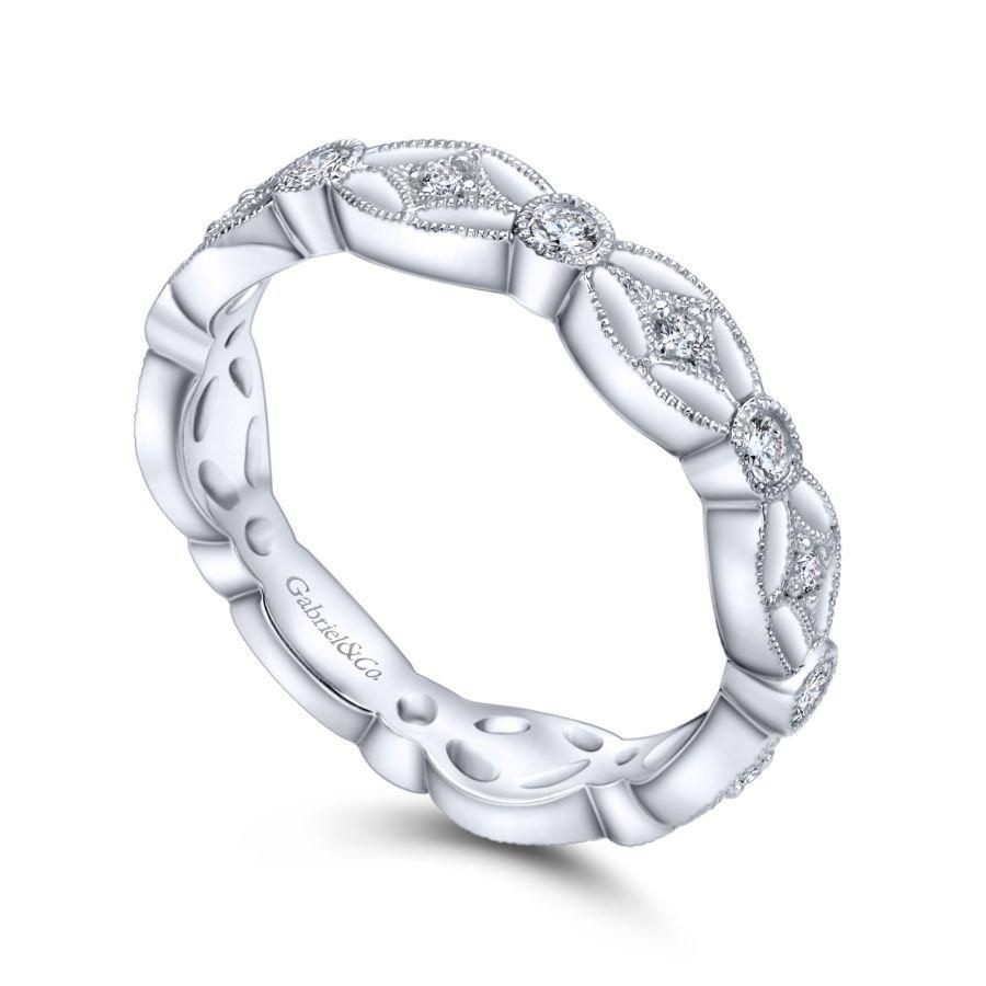 14K White Gold Intricate Cutout Stackable Diamond Ring